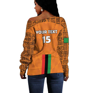 Custom Zambia Football Off Shoulder Sweater Come On Chipolopolo - African Pride