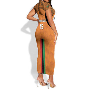 Custom Zambia Football Short Sleeve Bodycon Dress Come On Chipolopolo - African Pride