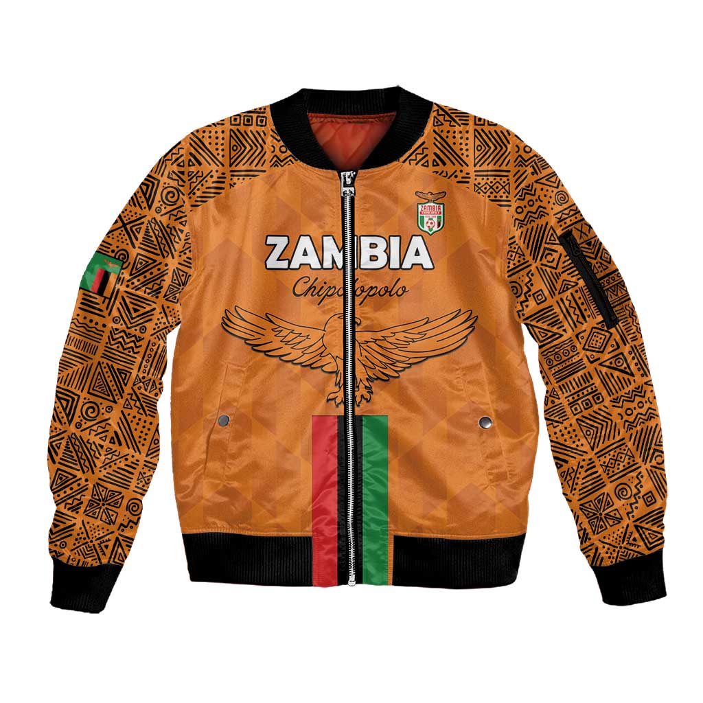 Custom Zambia Football Sleeve Zip Bomber Jacket Come On Chipolopolo - African Pride