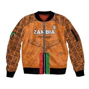 Custom Zambia Football Sleeve Zip Bomber Jacket Come On Chipolopolo - African Pride