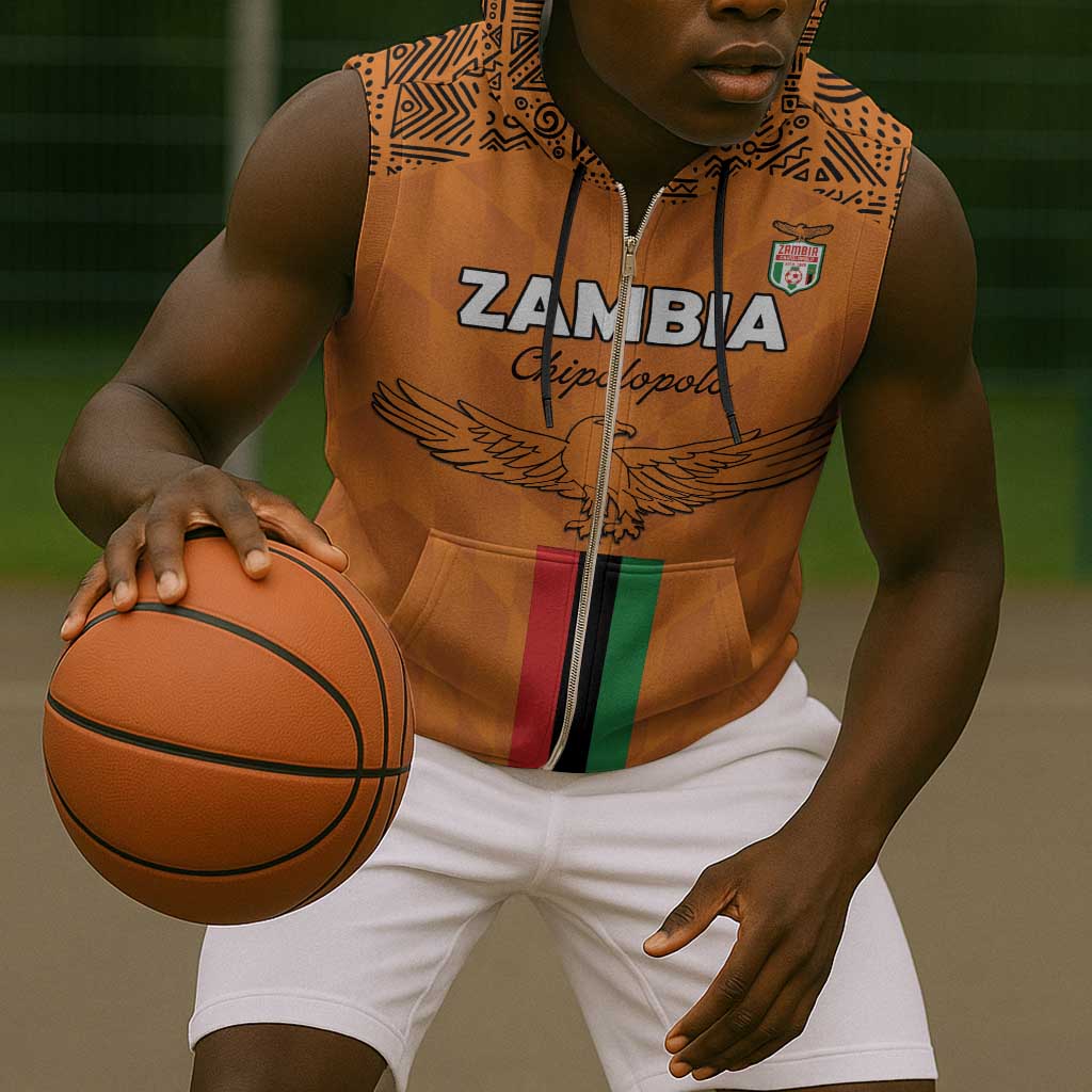 Custom Zambia Football Sleeveless Zip Hoodie Come On Chipolopolo - African Pride