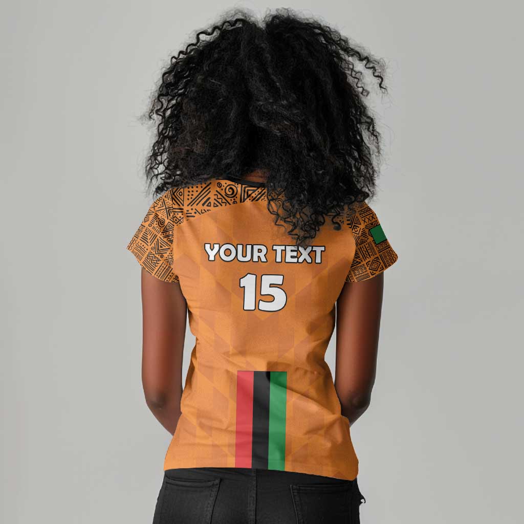 Custom Zambia Football Women V-Neck T-Shirt Come On Chipolopolo - African Pride