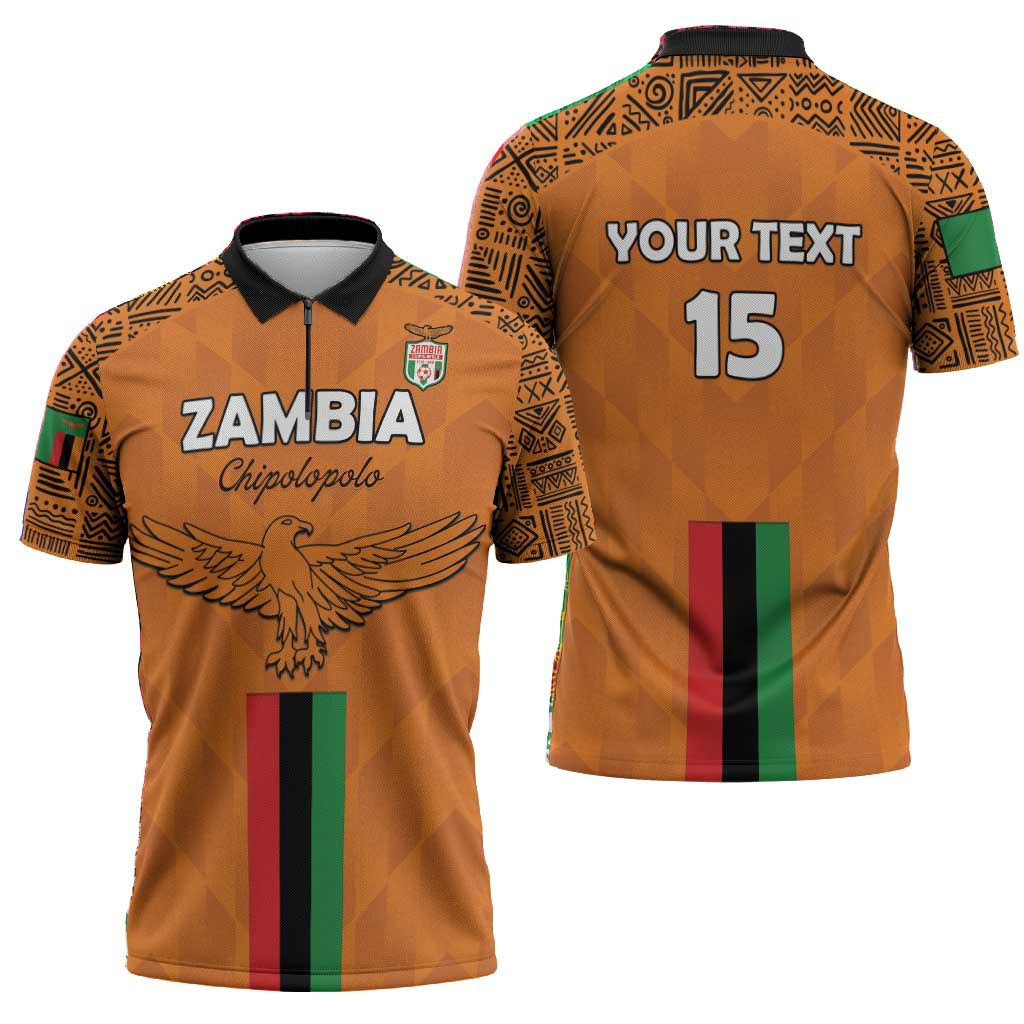 Custom Zambia Football Zipper Polo Shirt Go Chipolopolo Go