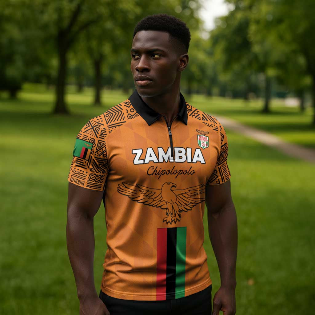 Custom Zambia Football Zipper Polo Shirt Go Chipolopolo Go