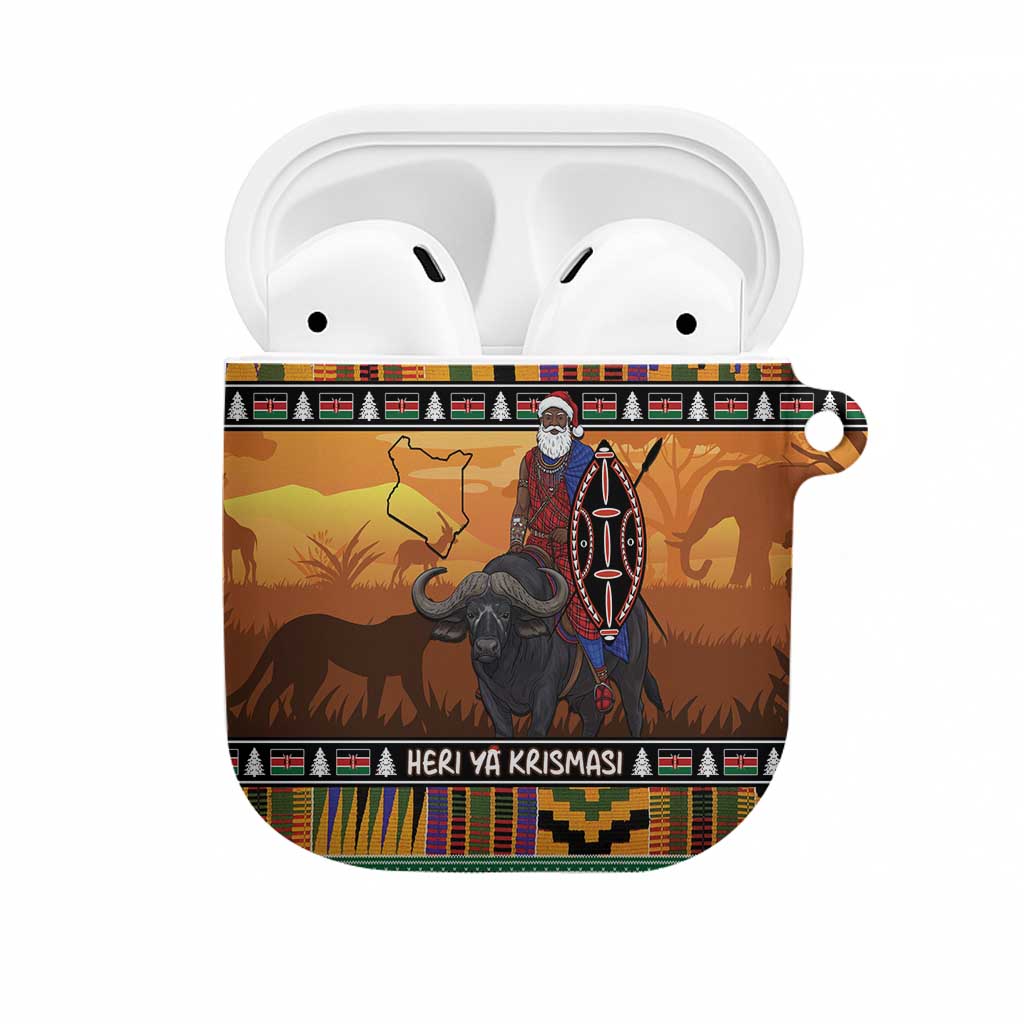 Kenya Safari Christmas AirPods Case Black Santa Riding Cape Buffalo - Heri ya Krismasi