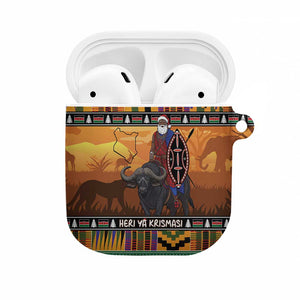 Kenya Safari Christmas AirPods Case Black Santa Riding Cape Buffalo - Heri ya Krismasi