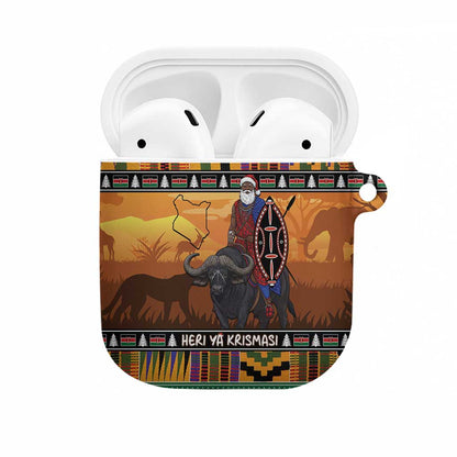 Kenya Safari Christmas AirPods Case Black Santa Riding Cape Buffalo - Heri ya Krismasi