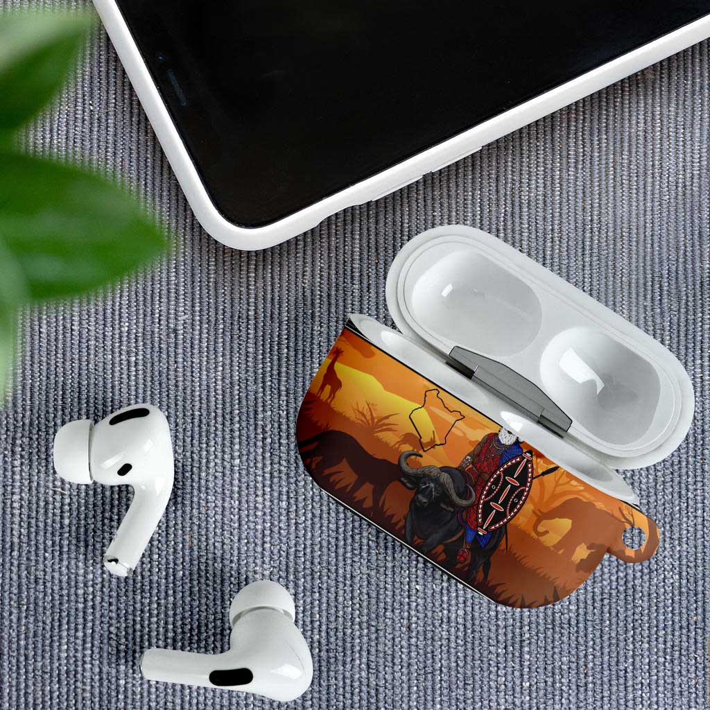 Kenya Safari Christmas AirPods Case Black Santa Riding Cape Buffalo - Heri ya Krismasi