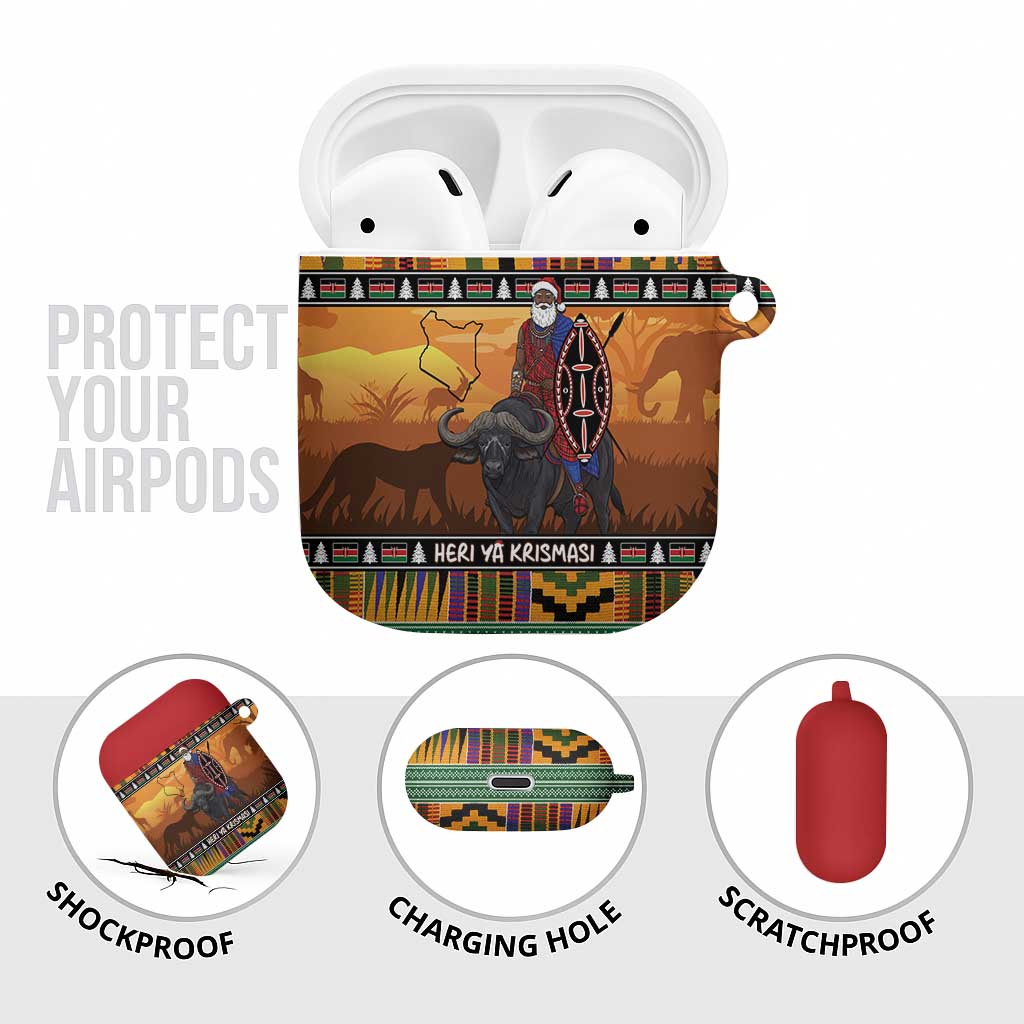 Kenya Safari Christmas AirPods Case Black Santa Riding Cape Buffalo - Heri ya Krismasi