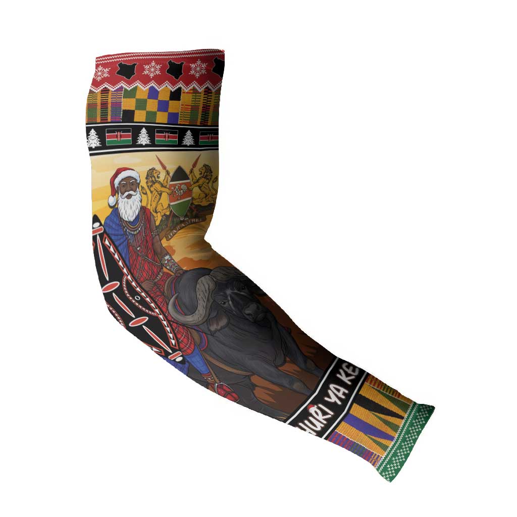 Kenya Safari Christmas Arm Sleeves Black Santa Riding Cape Buffalo - Heri ya Krismasi