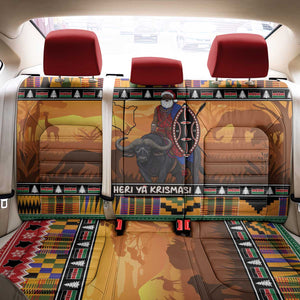 Afro Christmas in Kenya Safari Back Car Seat Cover Black Santa Riding Cape Buffalo - African Pride
