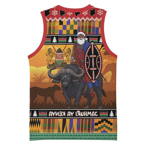 Afro Christmas in Kenya Safari Basketball Jersey Black Santa Riding Cape Buffalo - African Pride