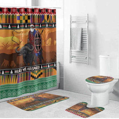 Kenya Safari Christmas Bathroom Set Black Santa Riding Cape Buffalo - Heri ya Krismasi