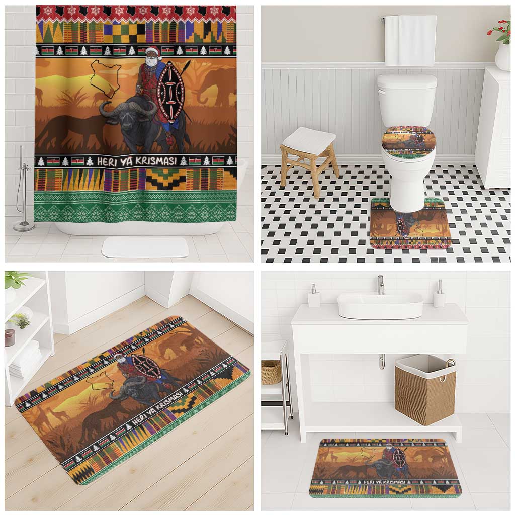 Kenya Safari Christmas Bathroom Set Black Santa Riding Cape Buffalo - Heri ya Krismasi