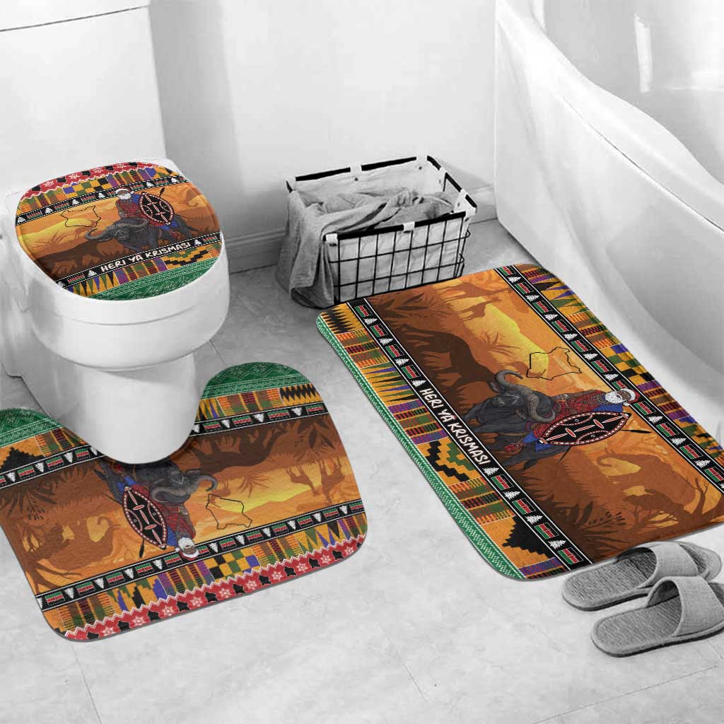 Kenya Safari Christmas Bathroom Set Black Santa Riding Cape Buffalo - Heri ya Krismasi