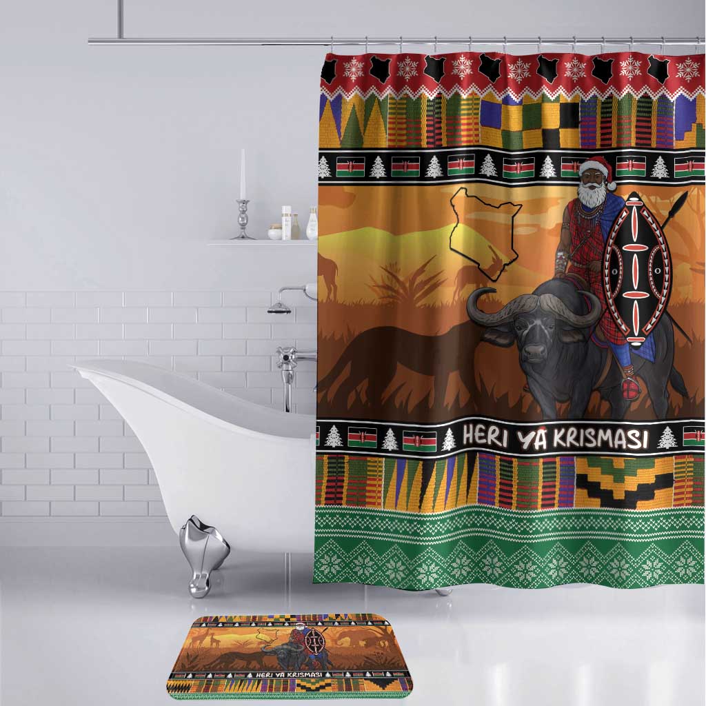 Kenya Safari Christmas Bathroom Set Black Santa Riding Cape Buffalo - Heri ya Krismasi
