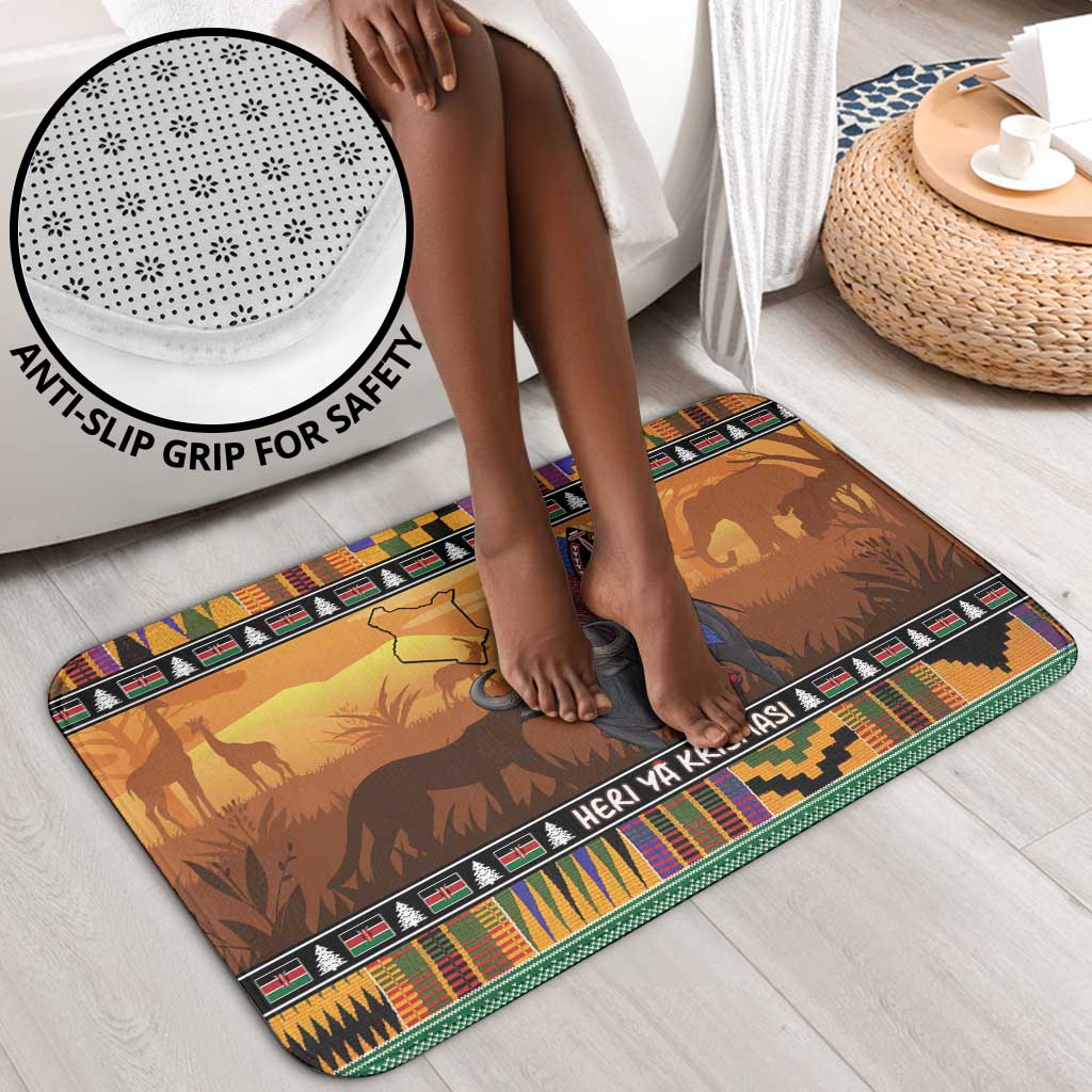 Kenya Safari Christmas Bathroom Set Black Santa Riding Cape Buffalo - Heri ya Krismasi
