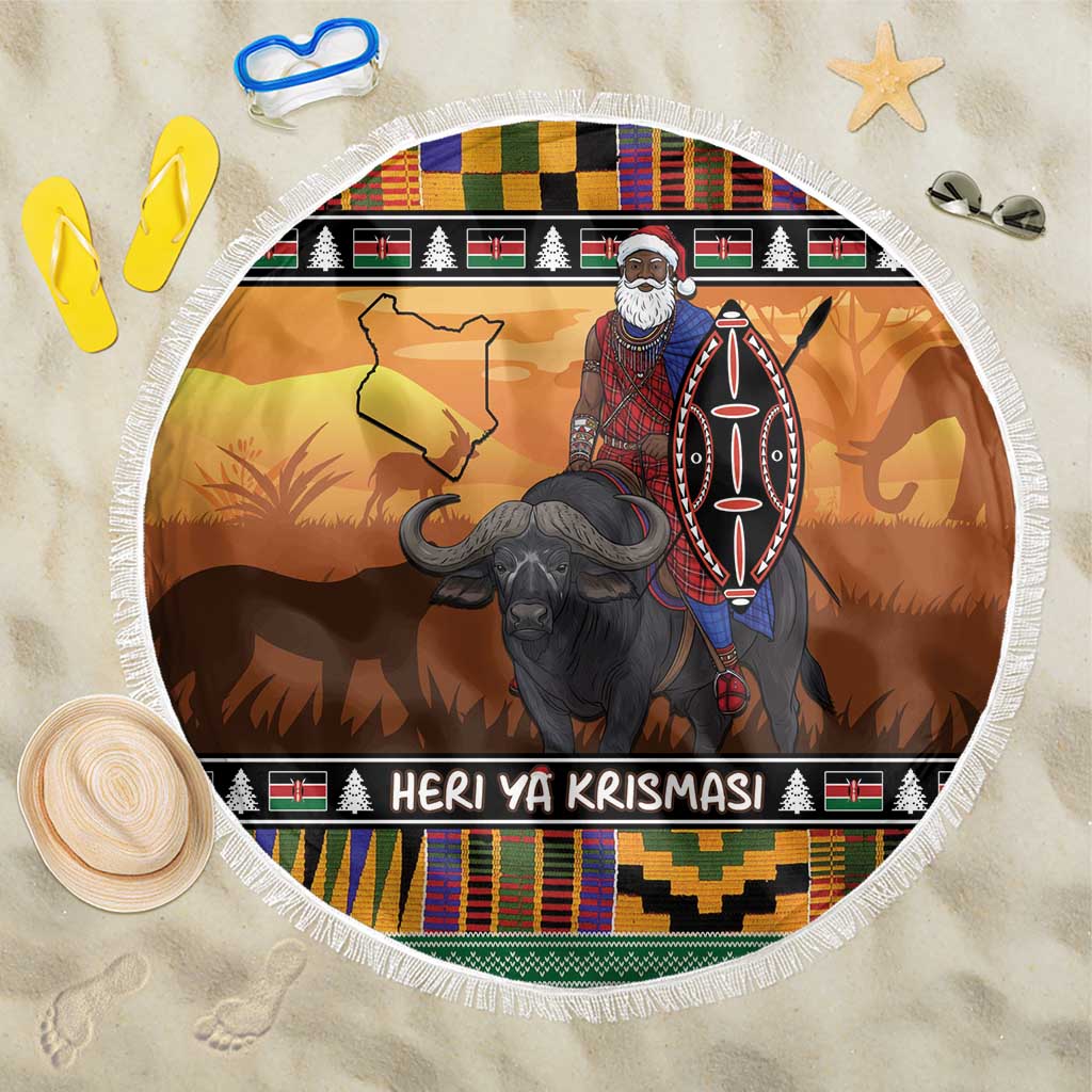 Afro Christmas in Kenya Safari Beach Blanket Black Santa Riding Cape Buffalo - African Pride