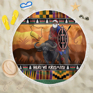 Afro Christmas in Kenya Safari Beach Blanket Black Santa Riding Cape Buffalo - African Pride