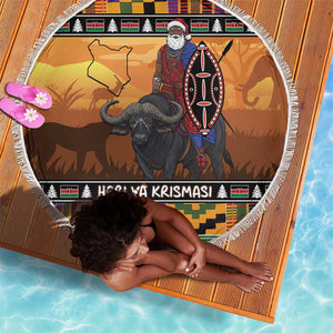 Afro Christmas in Kenya Safari Beach Blanket Black Santa Riding Cape Buffalo - African Pride