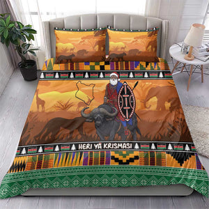 Afro Christmas in Kenya Safari Bedding Set Black Santa Riding Cape Buffalo - African Pride