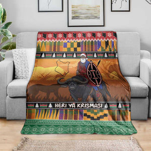 Afro Christmas in Kenya Safari Blanket Black Santa Riding Cape Buffalo - African Pride