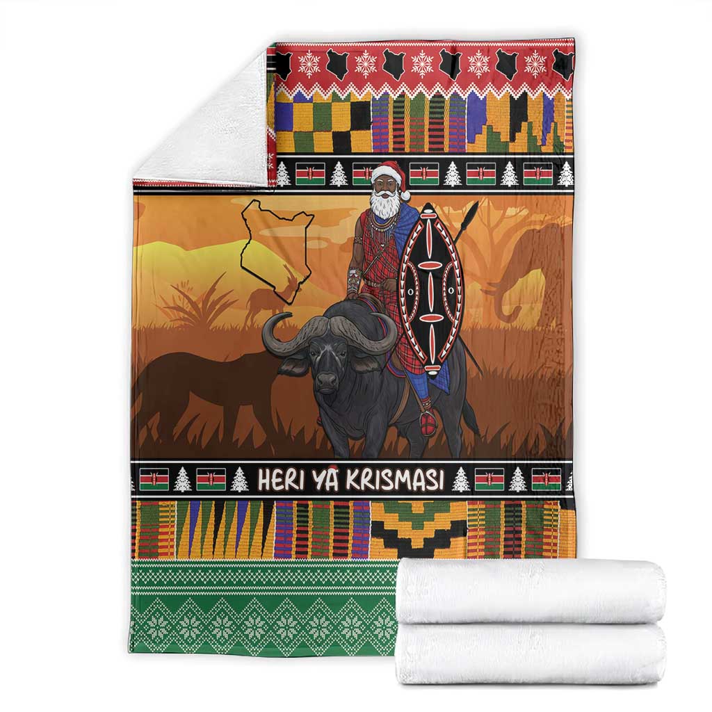 Afro Christmas in Kenya Safari Blanket Black Santa Riding Cape Buffalo - African Pride