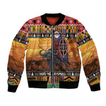 Afro Christmas in Kenya Safari Bomber Jacket Black Santa Riding Cape Buffalo - African Pride