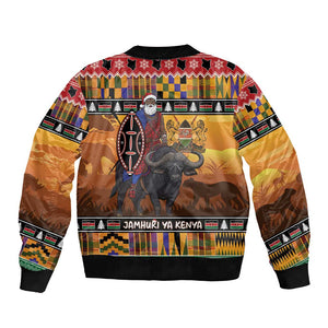 Afro Christmas in Kenya Safari Bomber Jacket Black Santa Riding Cape Buffalo - African Pride