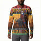 Kenya Safari Christmas Button Sweatshirt Black Santa Riding Cape Buffalo - Heri ya Krismasi