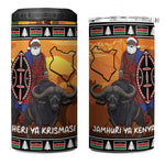 Afro Christmas in Kenya Safari 4 in 1 Can Cooler Tumbler Black Santa Riding Cape Buffalo - African Pride
