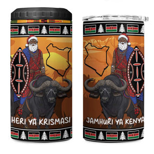 Afro Christmas in Kenya Safari 4 in 1 Can Cooler Tumbler Black Santa Riding Cape Buffalo - African Pride