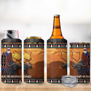 Afro Christmas in Kenya Safari 4 in 1 Can Cooler Tumbler Black Santa Riding Cape Buffalo - African Pride