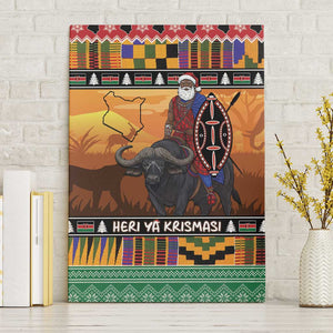 Afro Christmas in Kenya Safari Canvas Wall Art Black Santa Riding Cape Buffalo - African Pride