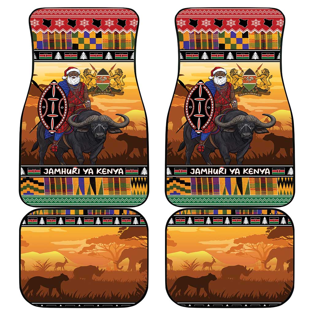 Afro Christmas in Kenya Safari Car Mats Black Santa Riding Cape Buffalo - African Pride