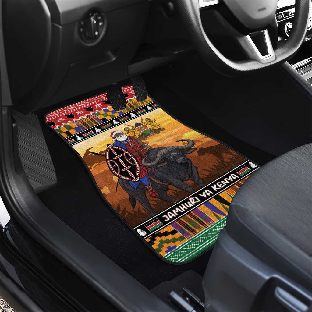 Afro Christmas in Kenya Safari Car Mats Black Santa Riding Cape Buffalo - African Pride