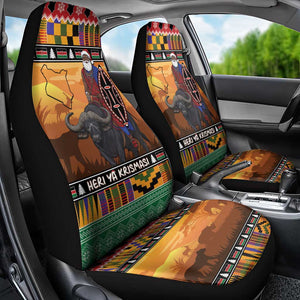 Afro Christmas in Kenya Safari Car Seat Cover Black Santa Riding Cape Buffalo - African Pride