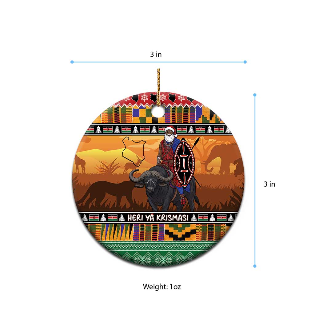 Afro Christmas in Kenya Safari Ceramic Ornament Black Santa Riding Cape Buffalo - African Pride