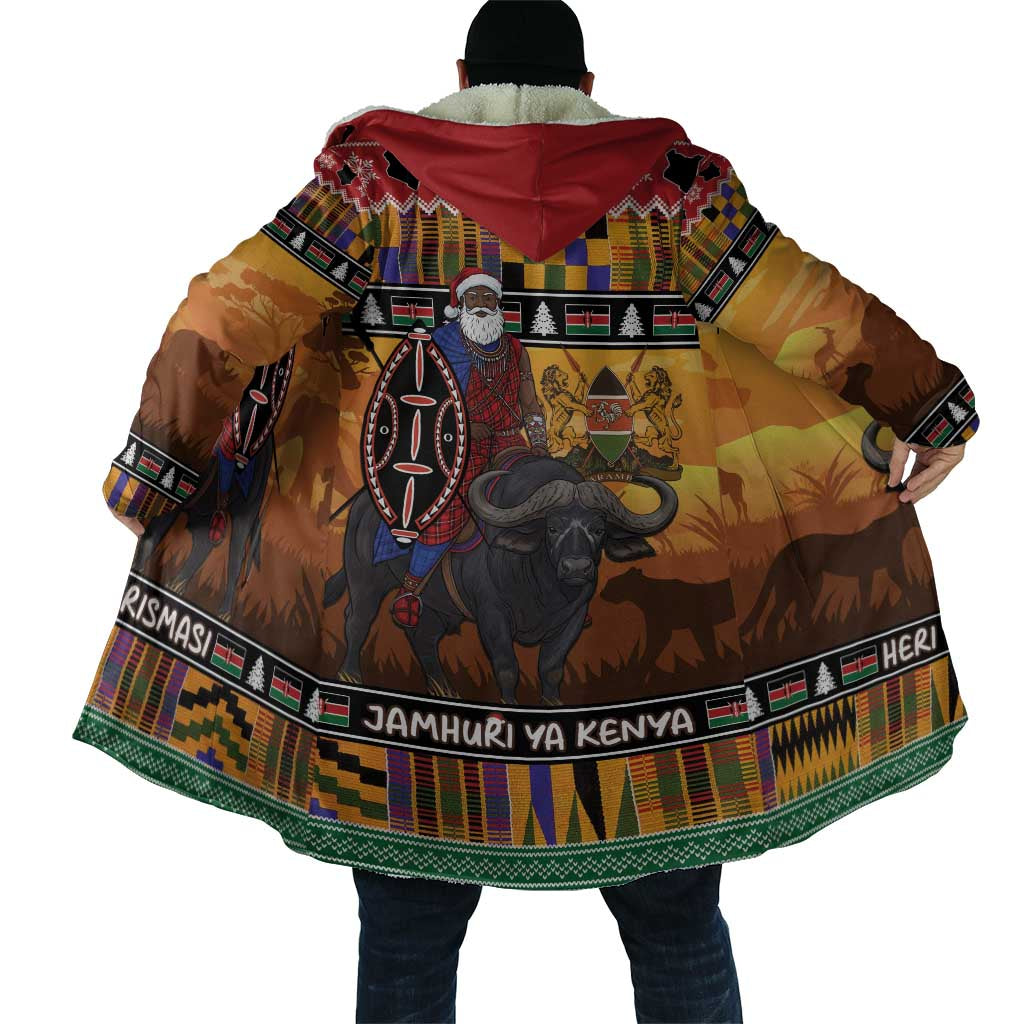 Kenya Safari Christmas Cloak Black Santa Riding Cape Buffalo - Heri ya Krismasi