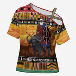 Kenya Safari Christmas Cross Shoulder Shirt Black Santa Riding Cape Buffalo - Heri ya Krismasi