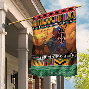 Afro Christmas in Kenya Safari Garden Flag Black Santa Riding Cape Buffalo - African Pride