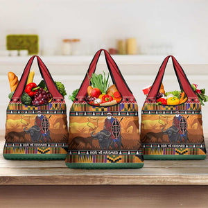 Afro Christmas in Kenya Safari Grocery Bag Black Santa Riding Cape Buffalo - African Pride