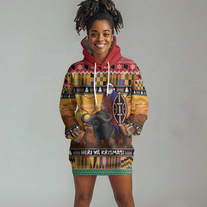 Afro Christmas in Kenya Safari Hoodie Dress Black Santa Riding Cape Buffalo - African Pride