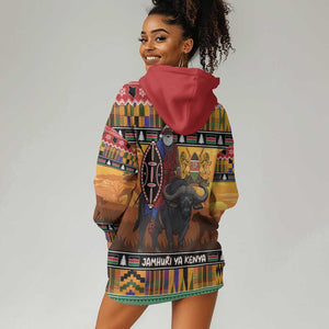 Afro Christmas in Kenya Safari Hoodie Dress Black Santa Riding Cape Buffalo - African Pride