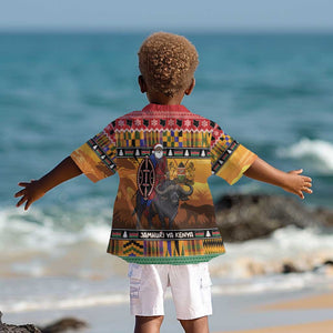 Afro Christmas in Kenya Safari Kid Hawaiian Shirt Black Santa Riding Cape Buffalo - African Pride