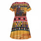 Afro Christmas in Kenya Safari Kid Short Sleeve Dress Black Santa Riding Cape Buffalo - African Pride