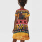 Afro Christmas in Kenya Safari Kid Short Sleeve Dress Black Santa Riding Cape Buffalo - African Pride