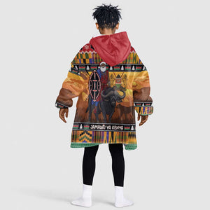 Afro Christmas in Kenya Safari Kid Wearable Blanket Hoodie Black Santa Riding Cape Buffalo - African Pride