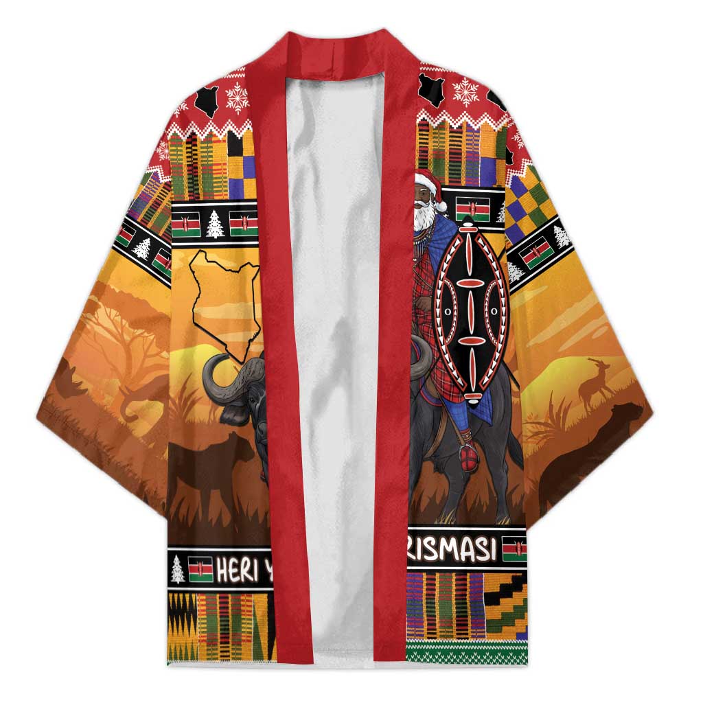 Kenya Safari Christmas Kimono Black Santa Riding Cape Buffalo - Heri ya Krismasi
