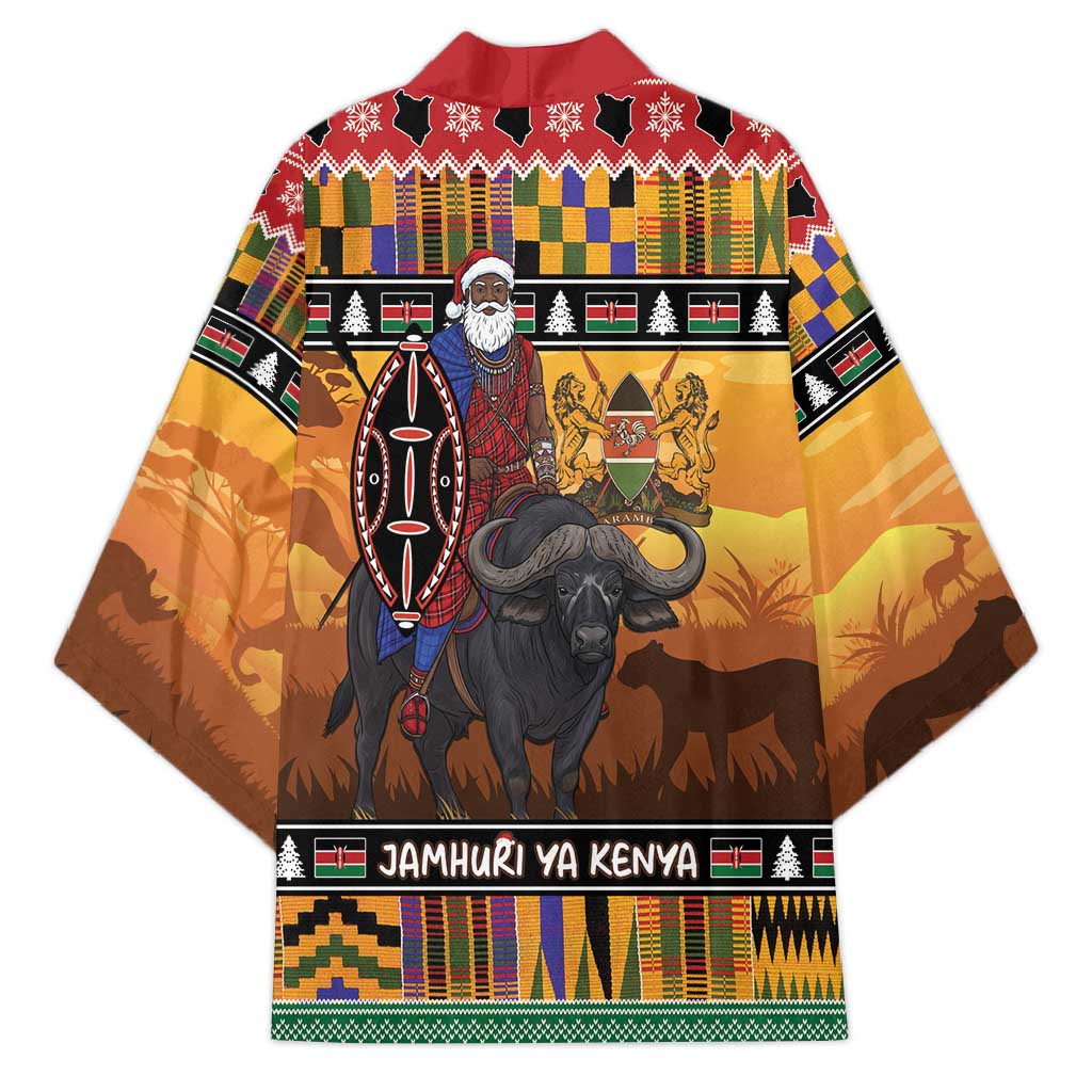 Kenya Safari Christmas Kimono Black Santa Riding Cape Buffalo - Heri ya Krismasi